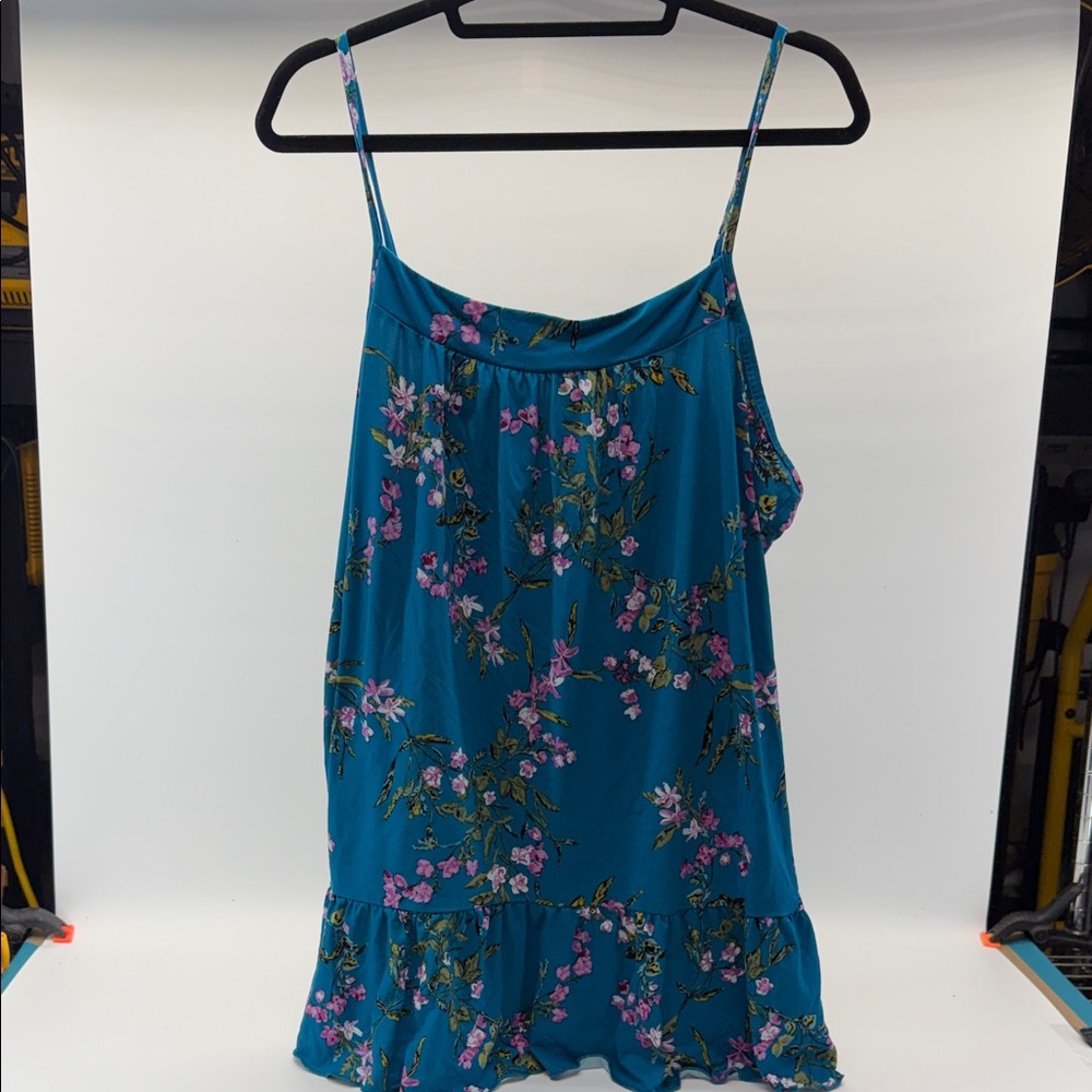 Teal Floral Spaghetti Strap Dress